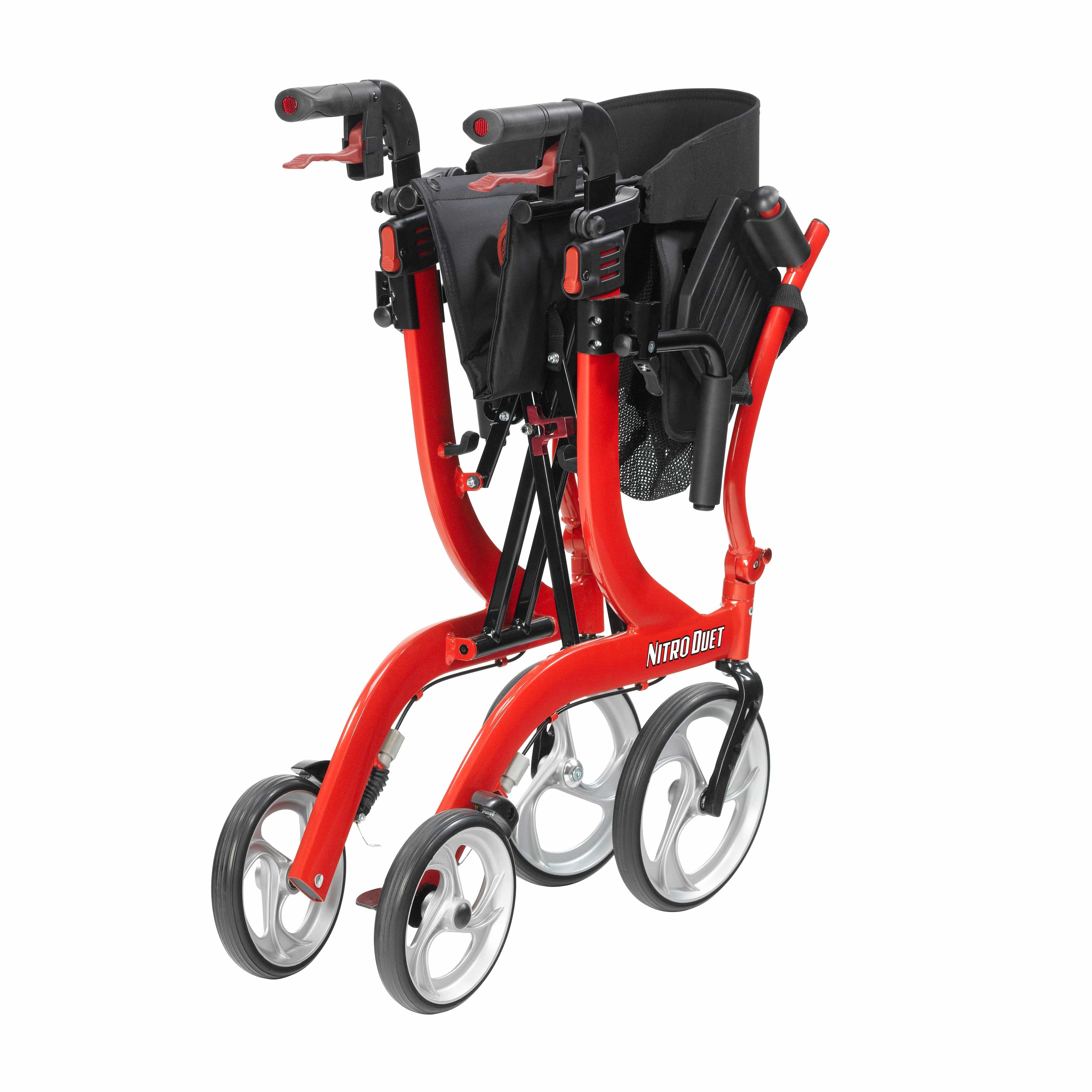 Drive Medical Drive Medical Nitro Duet Dual Function Transport Wheelchair and Rollator Rolling Walker, Red rtl10266dt